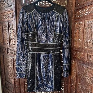 Elegant Black and Blue Sequin Dress